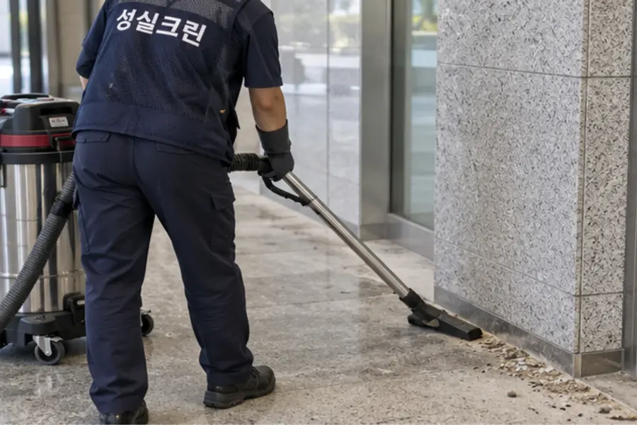 안산시 바닥청소 먼지·이물 제거 작업 장면